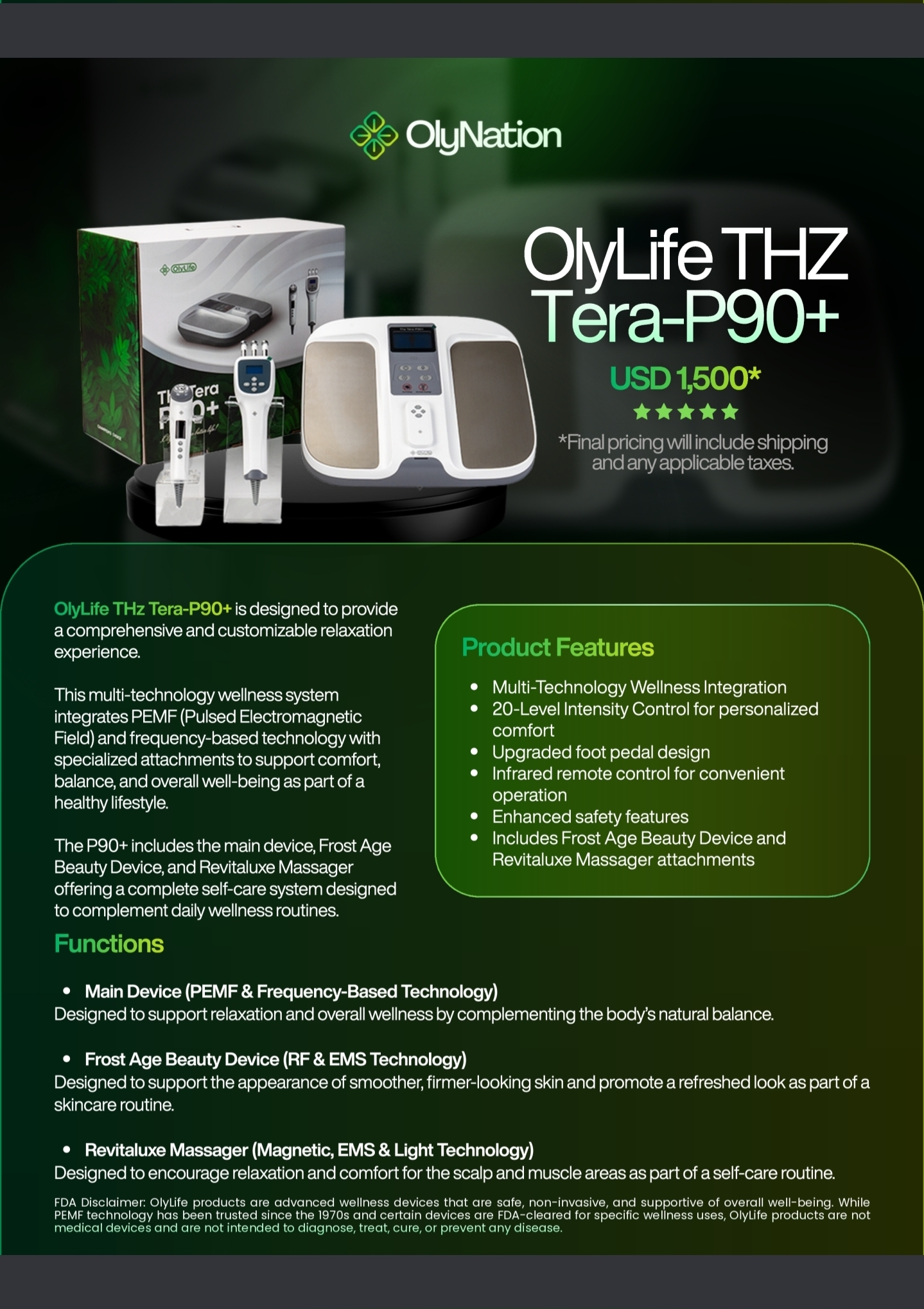 OlyLife THz Tera-P90+ product information