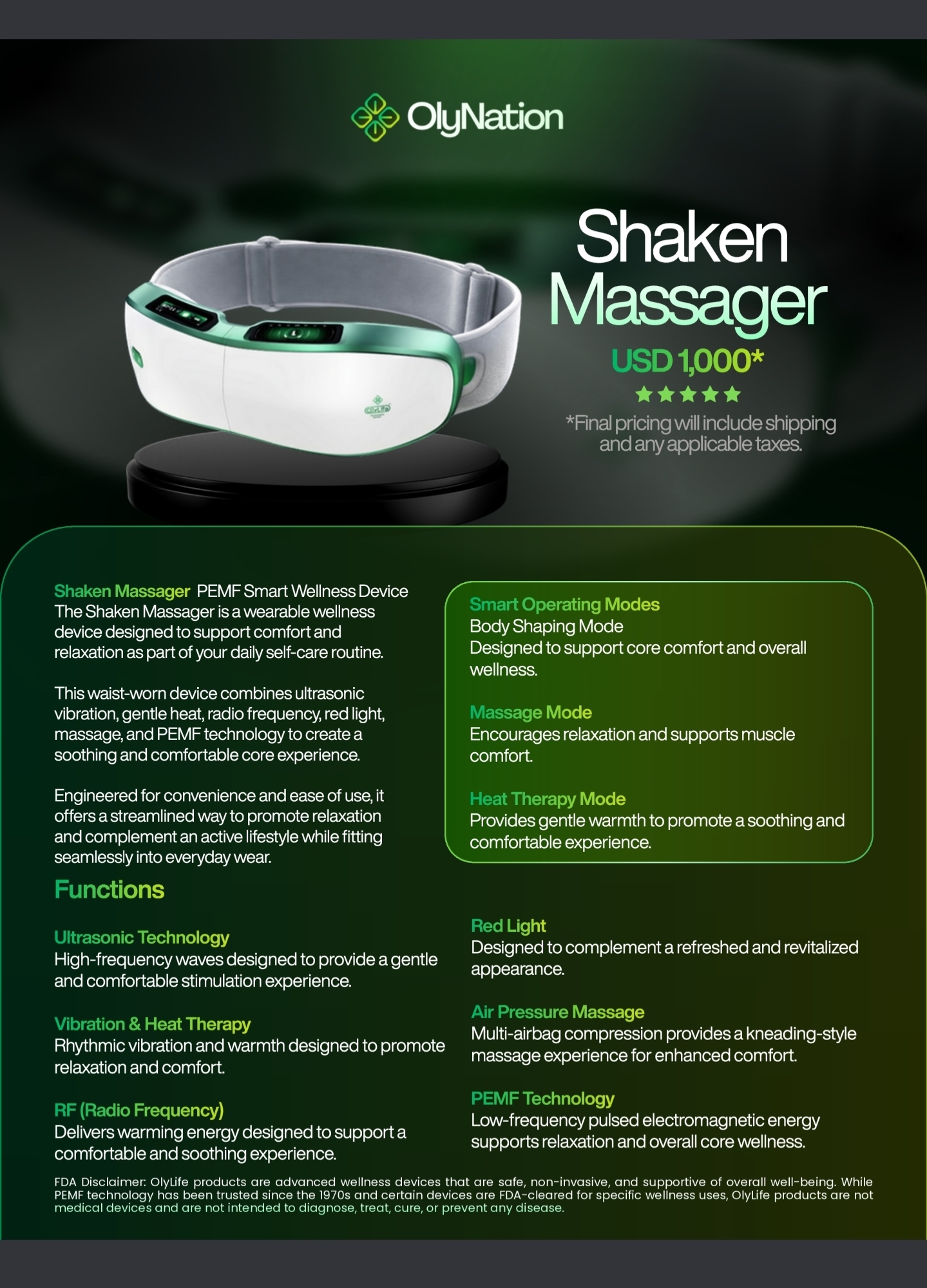 OlyLife Shaken Massager product information